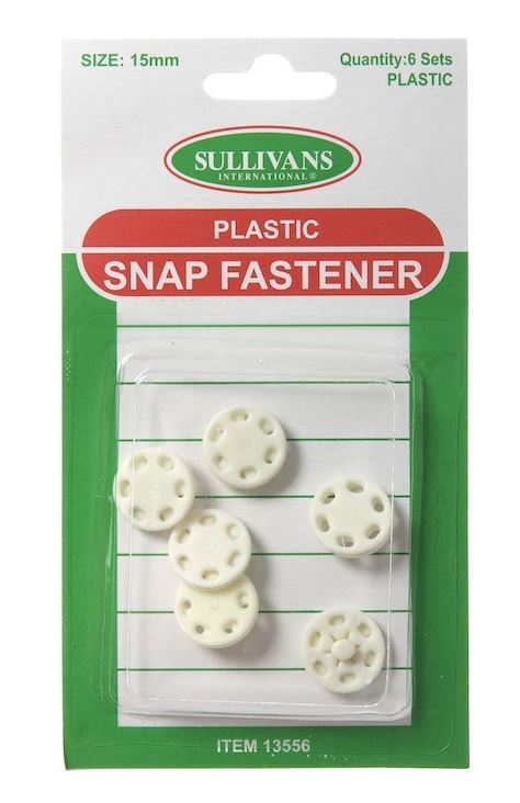 15mm White Plastic Snap Fasteners 6 Pack