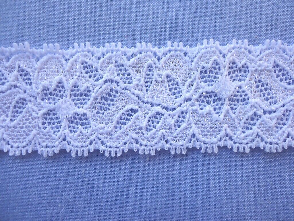 25mm White Elastic Lace (per metre) - Ann Simpson